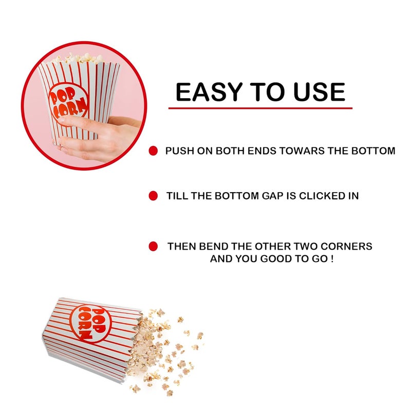 SEMOVU 50 Pack Popcorn Boxes Movie Night Popcorn Bags for Party Red and White Popcorn Bags for Popcorn Vintage Snack Box Concession and Carnival Party Supplies, Individual Popcorn Bucket Containers (50) - Image 4